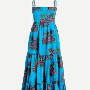 JCREW TIERED MAXI DRESS IN LOBSTER PRINT